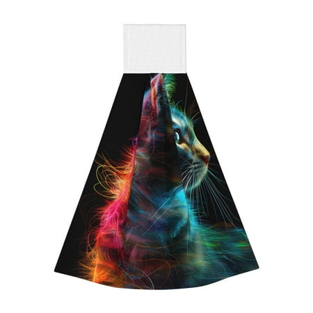 

Coaee Neon Spectrum Cat Portrait for Fast Absorbent Hanging Towels with Velcro for Kitchen Bathroom Laundryroom