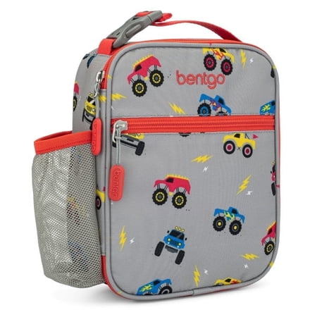 Bentgo® Kids Insulated Lunch Tote - Water-Resistant Reusable Lightweight & Durable Lunch Bag with Water Bottle Holder & Mesh Pocket Fits Lunch Box & Water Bottle - Ideal for Ages 3+ (Trucks)
