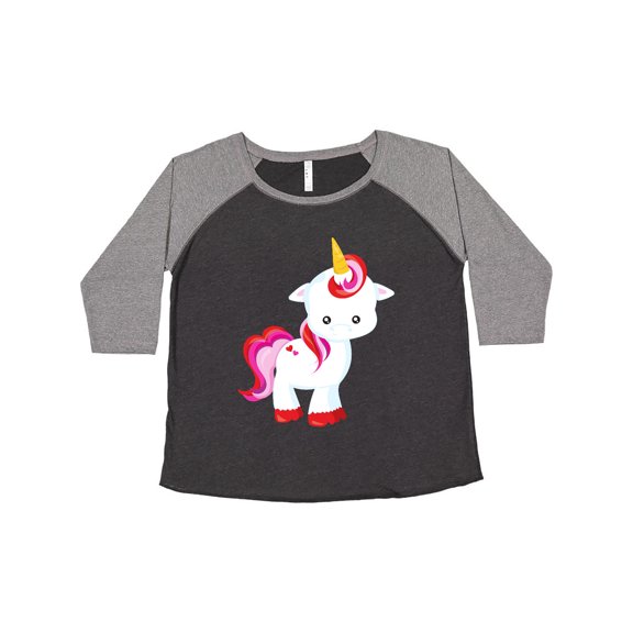 Inktastic Cute Little Unicorn With Red And Pink Mane, Hearts Women's Plus Size T-Shirt