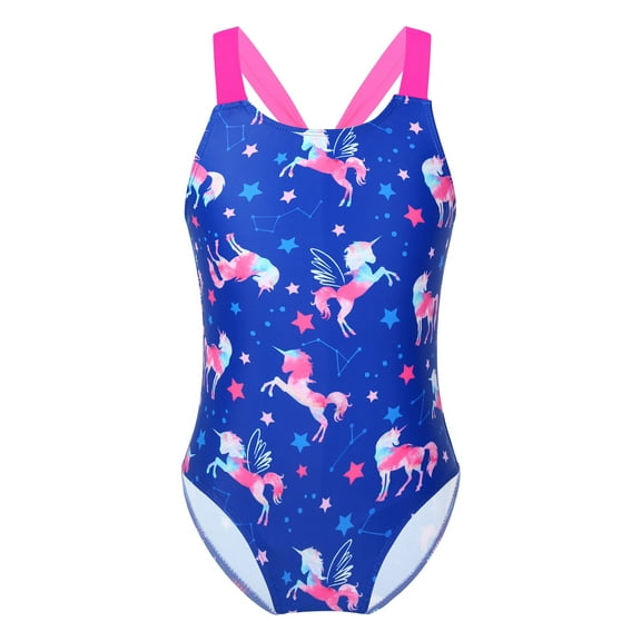 TiaoBug Little Kids Girls One-Piece Swimsuits Printed Rash Guard Crisscross Swimwear Tie Dye Bathing Suit Sapphire 4
