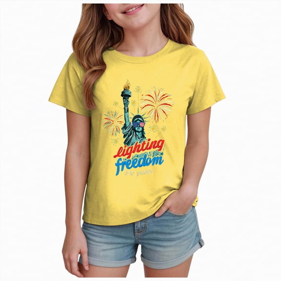 CAICJ98 250 Years American Flag 250th Anniversary USA Boy Girl Shirts (Yellow,5-6 Years)