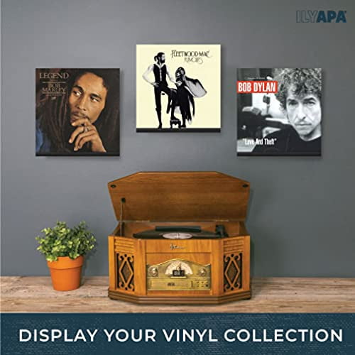 Ilyapa Record Display Wall Mounted Shelf, 8 Pack - Black Wooden Record Holder with Mounting Hardware