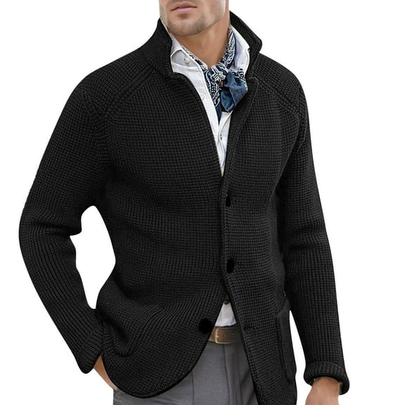 Kureaily Mens Autumn And Winter Slim Stand Collar Knitted Cardigan Coat Loose Fashion