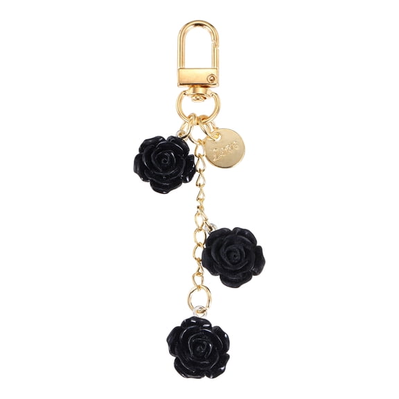 Uxcell Flower Charm Keychain, Cute Resin Black Rose Pendant Keychains Tassel Chain Keyring with Jewelry Box for Women Purse Handbag Bag Car Keys Accessories