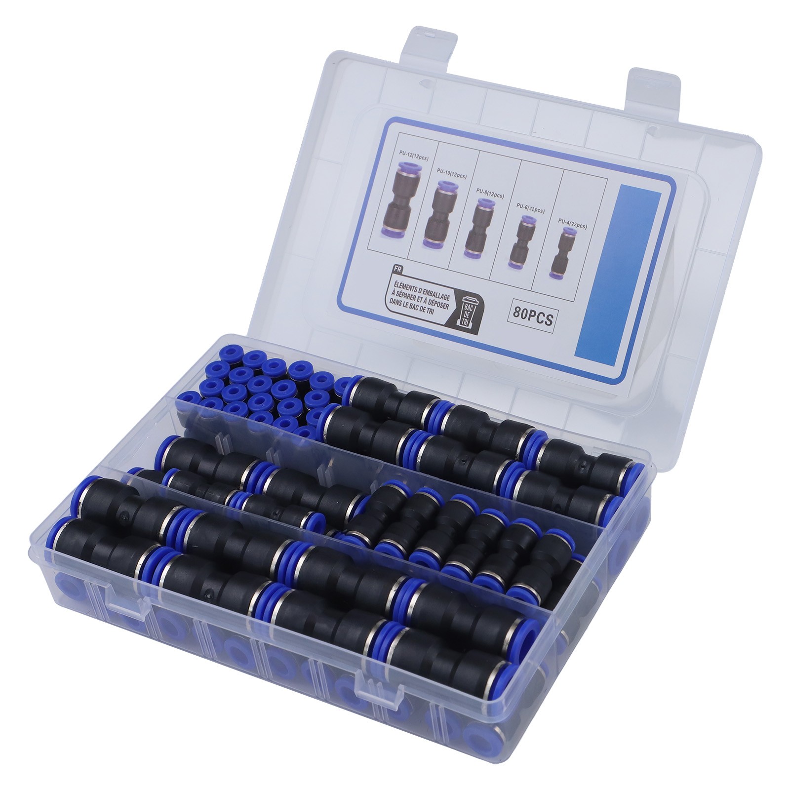 80pcs Quick Connect Straight Push Connector 5/32" 1/4" 5/16" 3/8" 1/2" inch