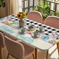 thumbnail image 3 of Easter Table Cloths for 6 Foot Rectangle Tables, Spring Watercolor Bunny Eggs Flowers Black Plaid Patio Waterproof Elastic Fitted Tablecloths, Washable Rectangular Table Cover for Camping, 3 of 8