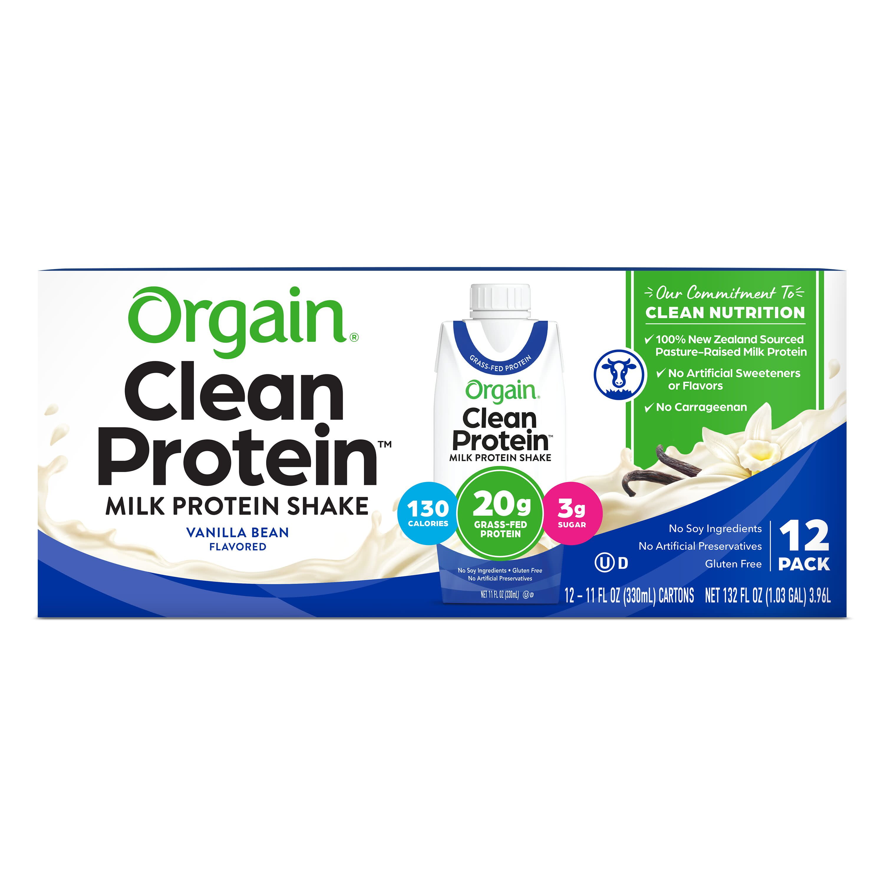 Orgain Grass Fed Clean Protein Shake, Vanilla Bean 20g Protein, Ready