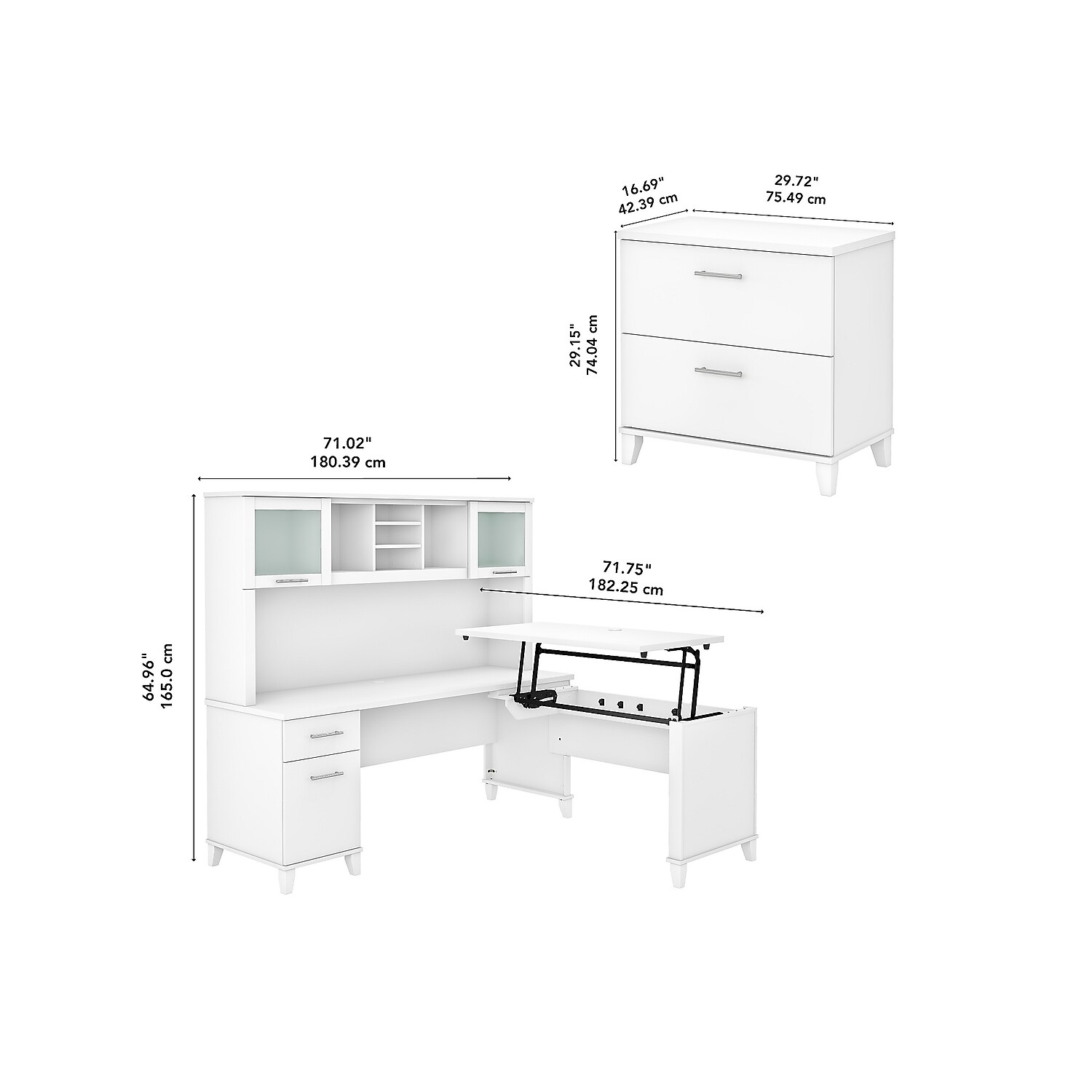 Somerset Sit-Stand L Desk with Hutch and File Cabinet in White - Engineered Wood - image 5 of 8