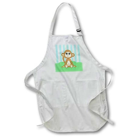 

3dRose Baby Animals Blue Monkey - Full Length Apron 24 by 30-inch White With Pockets