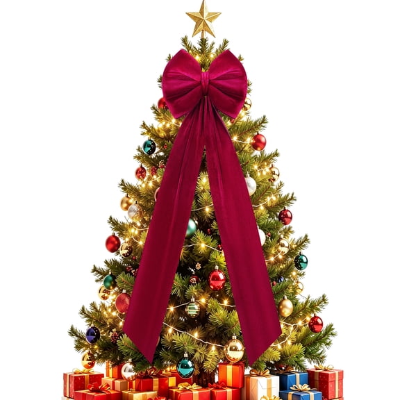 Yexmas 70×20 Inch Giant Velvet Christmas Bows, Big Burgundy Bows Tree Topper Ribbon Hanging Bows Decor for Holiday Front Door Wall Party Wreath Garland Crafts Xmas Decoration