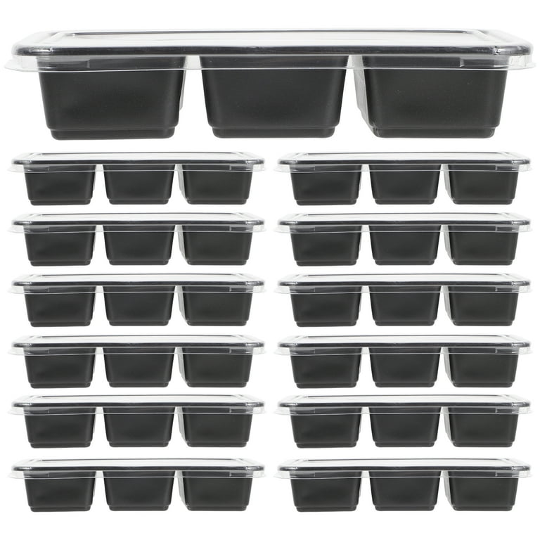 EcoQuality [540 Pack] 3 Compartment Black Disposable Container with Lids,  Meal Prep Container, Food Storage Bento Box, Disposable, Stir Fry | Lunch