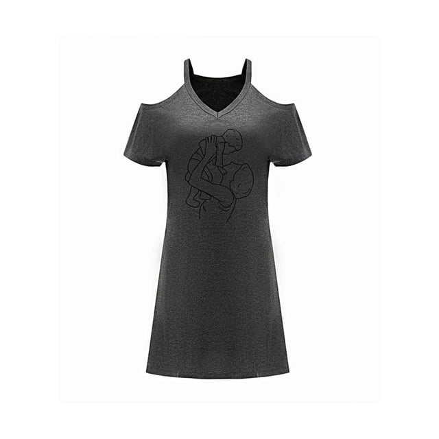 Vestido con Hombros Descubiertos para Mujer, Minivestido Suave Y Elegante de Manga Corta para Fiesta Y Calle S