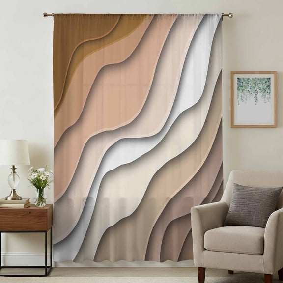 Brown Ombre Sheer Curtains 108 Inches Extra Long, Modern Geometric Abstract Cream Light Filering Curtains, Privacy Drapes Simi Floor to Veiling Curtain for Living Room Bedroom Large Window Treatment
