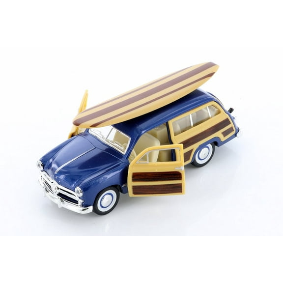 1949 Ford Woody Wagon with Surfboard Hardtop, Blue - Kinsmart 5402DS1 - 1/40 scale Diecast Model Toy Car (Brand New but NO BOX)