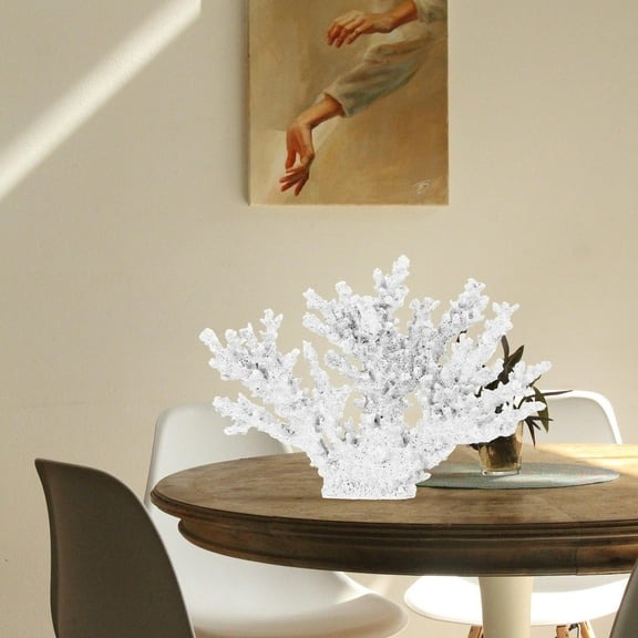 WASHWEPE 1Pack White Resin Coral Tabletop Decor Faux Coral Statue for Office Decoration present