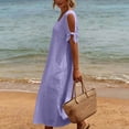 thumbnail image 5 of ClodeEU Women's Linen Blend Round Neck Short Sleeve Maxi Dress,Casual Loose Fit Summer Dress Purple,Women's Plus XL, 5 of 7