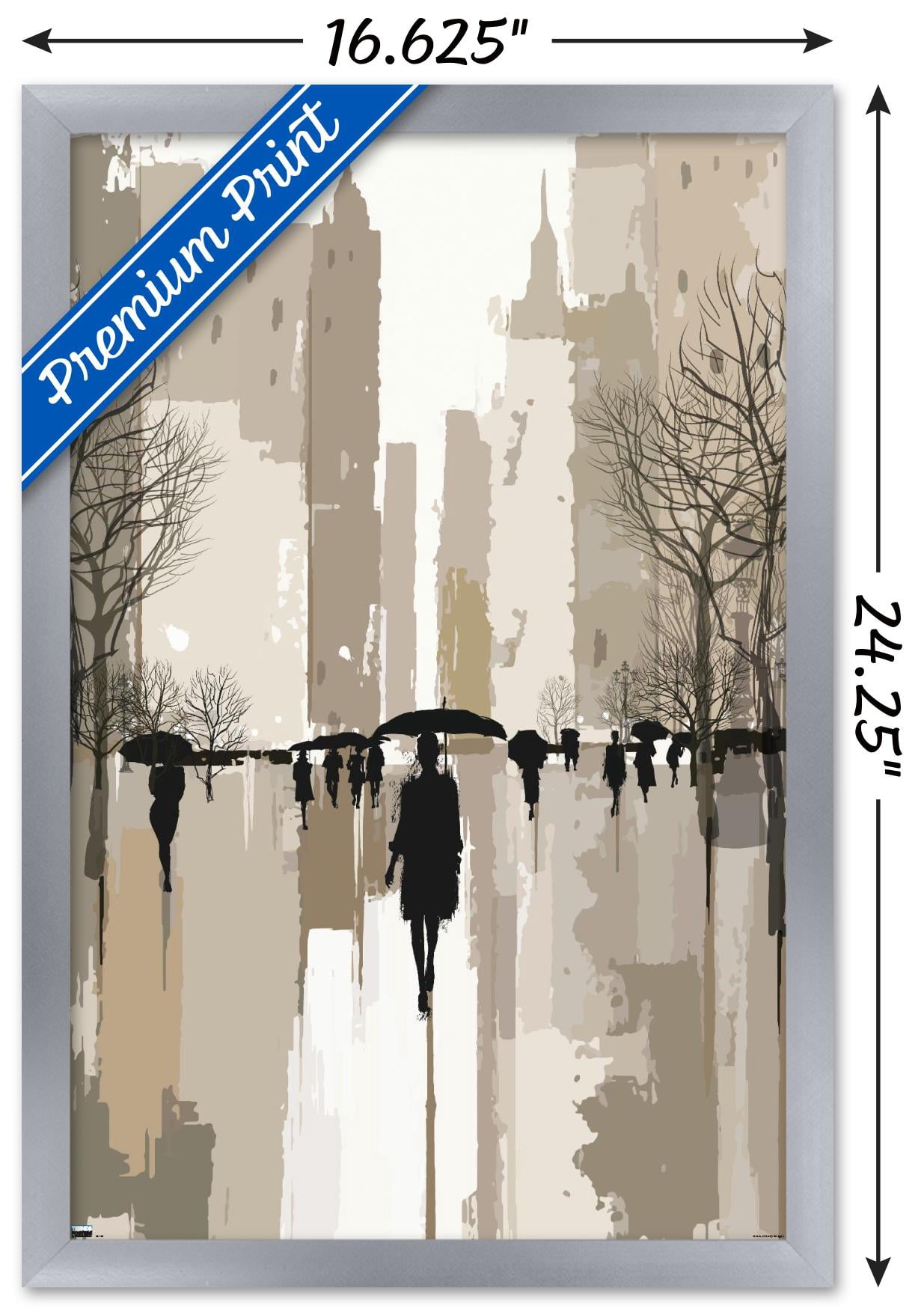 People Under Rain In The City Wall Poster, 14.725" x 22.375", Framed