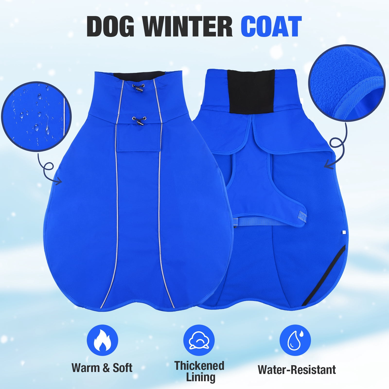 MASBRILL Dog Winter Coat , Waterproof Turtleneck Fleece Jacket with Harnsss for Small to Large Dogs, Warm Reflective Christmas Gift Dog Vest Pet Apparel, Blue