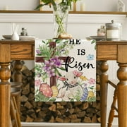 Yhmxh Easter Rabbit Eggs Table Runner 13x48 Inch Spring Holiday Table Runners, Watercolor Flower Bunny Table Cover, Rustic Table Decoration for Kitchen Dining Room Home Party