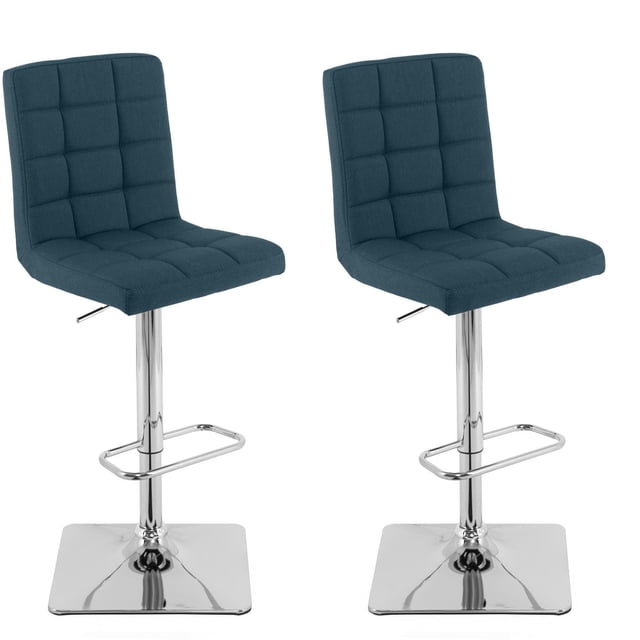 CorLiving Quinn Set of 2 Modern Fabric Upholstered Indoor Adjustable Height Barstools with Tufted Seats and Backs and Metal Pedestal Bases