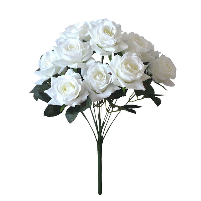 Naiovety Un ramo 12 cabezas rosa artificial simulación de seda flores falsas decoración de la boda con flores decoración del hogar Flores artificiales blanco Naiovety HA7116-02B