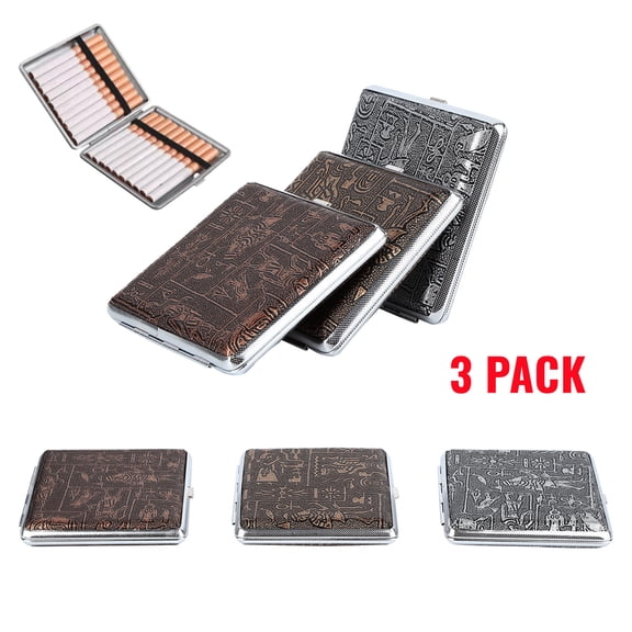 3 Pcs Cigarette Case Metal Cigarette Box for 20 Cigarettes, Antique PU Cigarette Case, Elegant Look Cigarette Box