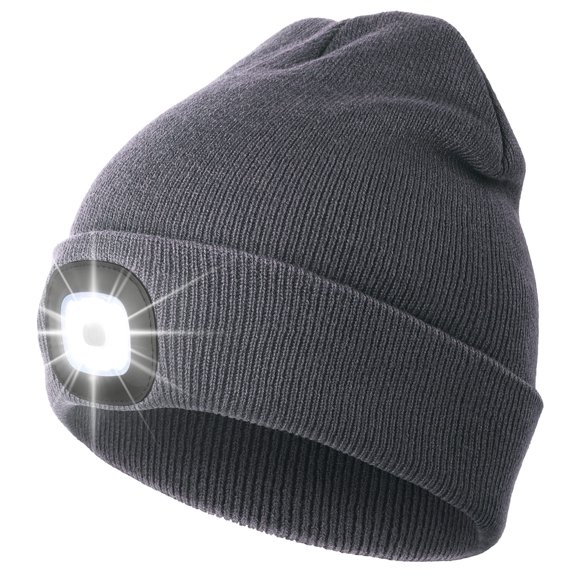 CENSGO Beanie with a Light, Ideal Christmas Stuffers Gifts for Men, USB Lighted Knitted Cap Dark Gray