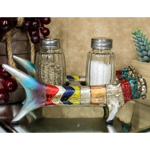 Rustic Colorful Southwestern Buckhorn Antlers Deer Salt Pepper Shakers Holder