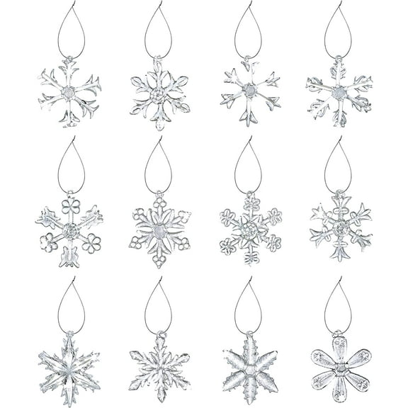 Glass Snowflakes Ornaments 12 Pcs - Clear Glass Christmas Ornaments 2.5" Hanging Snowflake Ornaments for Christmas Tree Winter Wonderland Decoration by 4E's Novelty