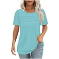 thumbnail image 2 of Cavosen Blouses for Women Short Sleeve Shirts Casual Pullover Blouse Tunic Crewneck Solid Curved Hem Pleated Front Flowy T-Shirts Holiday Shirts Novelty Loose Tops Workout Tees Blue L, 2 of 6