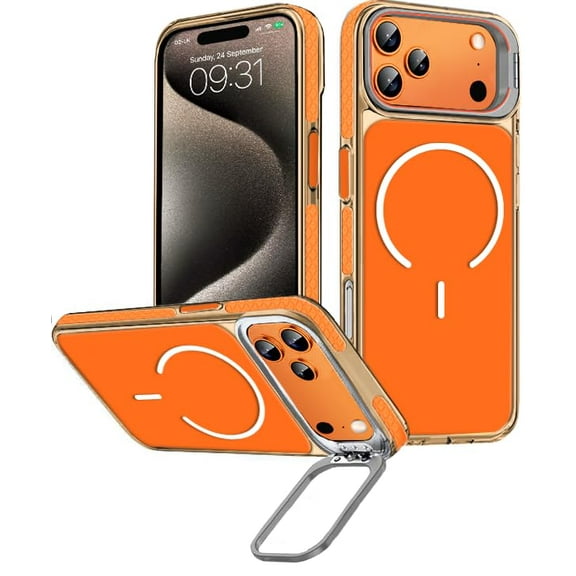 Entronix Magnetic Case for iPhone 17 Pro — Colored Back with Kickstand Soft Grip Protective Clear Cover, Orange