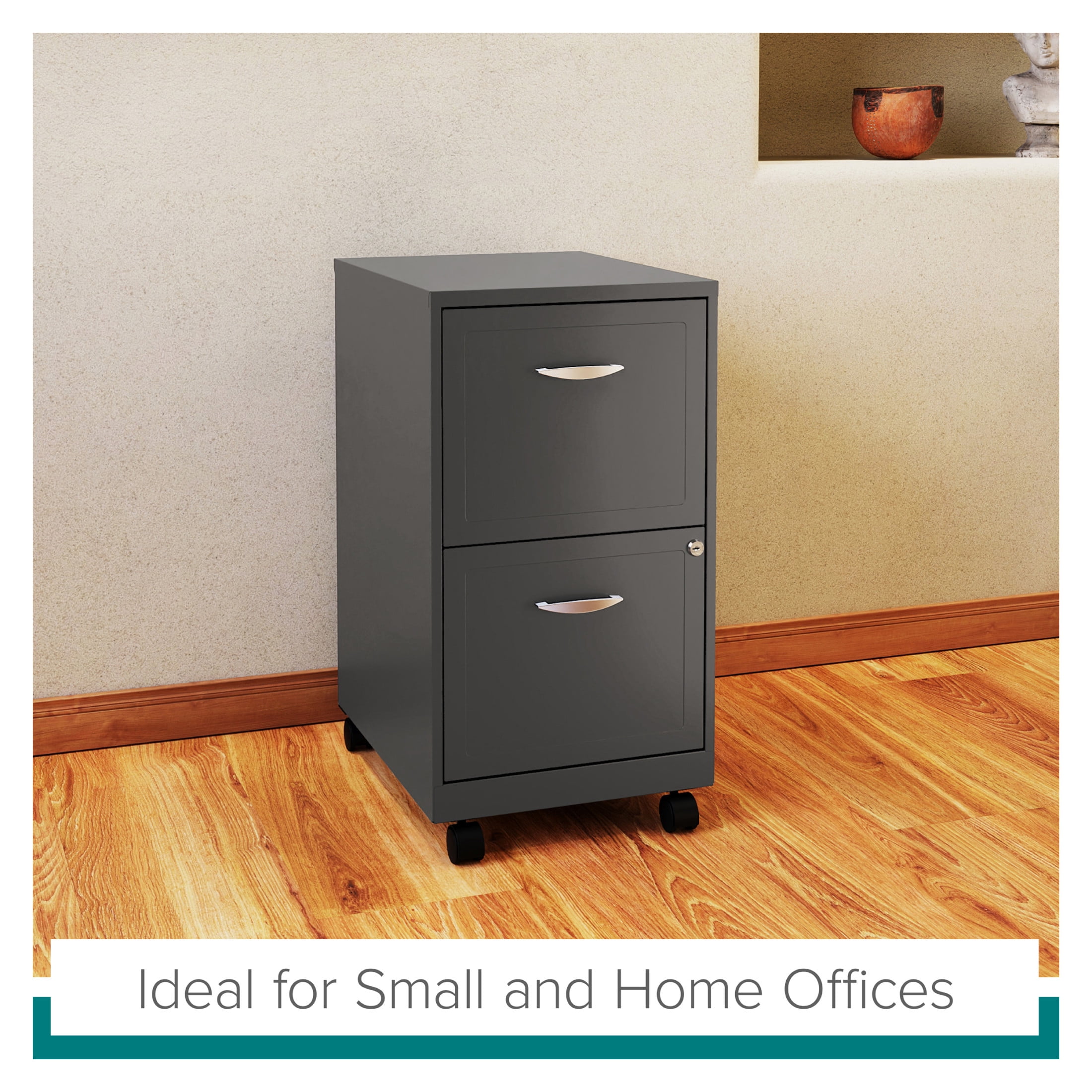 Space Solutions 18" Deep 2 Drawer Mobile Letter Width Vertical File Cabinet, Charcoal
