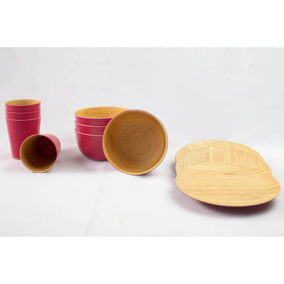 Dining Set Kole Imports BAMBOOSET4RD Melamine with Bamboo Red