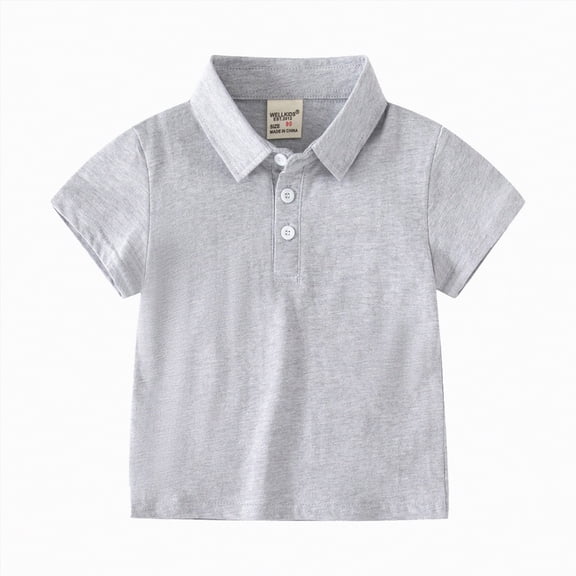 NIEWTR Boys Lightweight Polo Shirt Athletic Running Top Short Sleeve Breathable for Jogging and Summer Sports(Grey,18-24 Months)