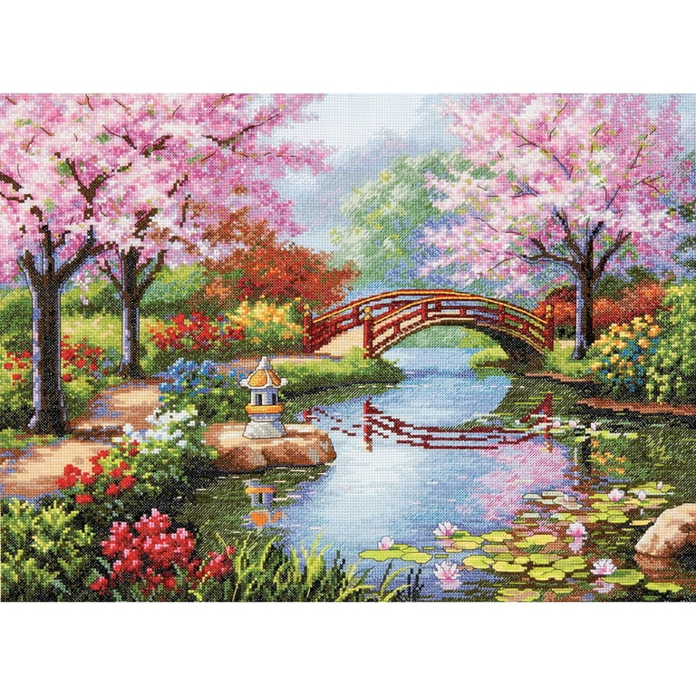 Japanese Garden Scene Embroidered Patch - Iron On Or Sew On - 11.73" X 3.89" - Made In USA