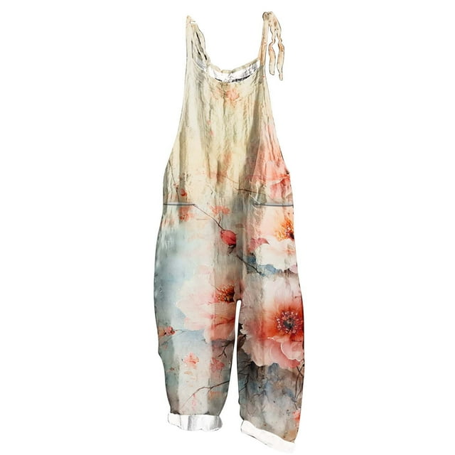 yoeyez Combinaisons Habillées pour Femmes Décontractées d'Été, Combinaisons Rétro Tendance Sans Manches pour Femmes Décontractées à Jambes Larges avec Bretelles Ajustables Salopettes Combinaisons avec Poches Multicolore, TG
