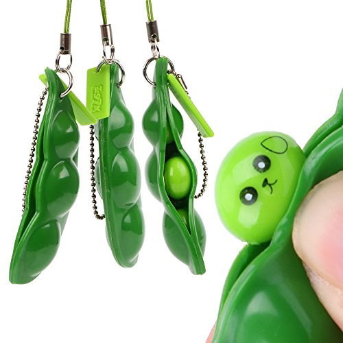 Soybean Fidget Toys Squeeze-a-Bean  Anti-Stress Keychain Phone Fob 3 Pk 