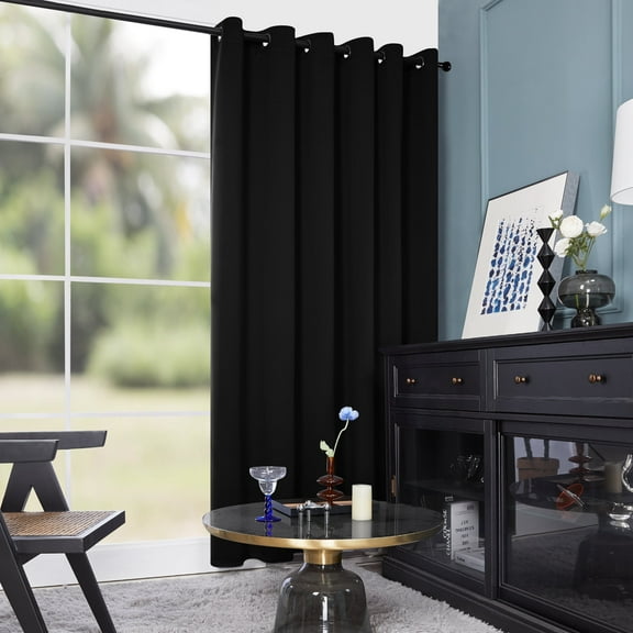 Deconovo Wide Blackout Curtains 80"W x 84"L Grommet Top Thermal Insulatd Sliding Door Curtains for Living Room Black 1 Panel