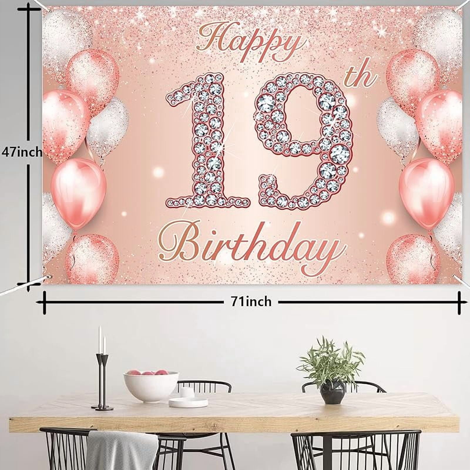 MonMon & Craft Kuchendekoration Zum 19. Geburtstag – „Cheers To 19 Years“, Silber & Rosa Glitzer