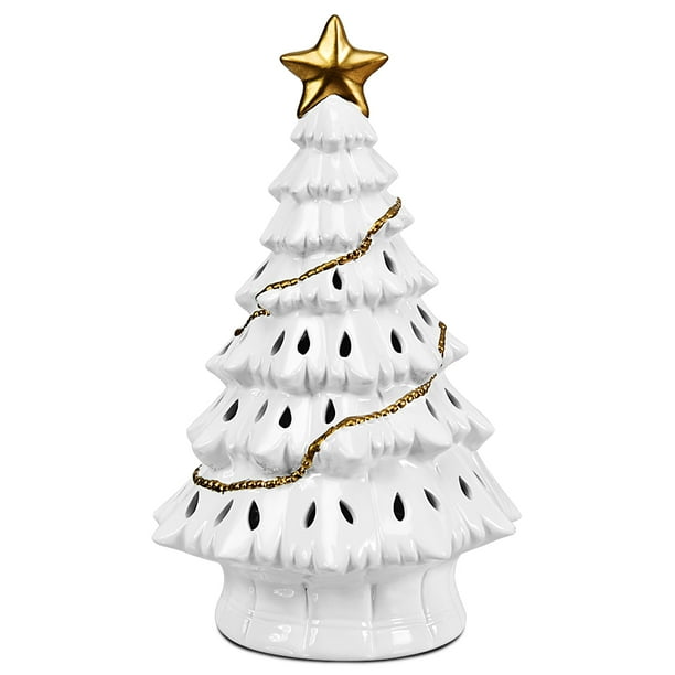 Costway 11''PreLit Ceramic Christmas Tree Tabletop Lights White