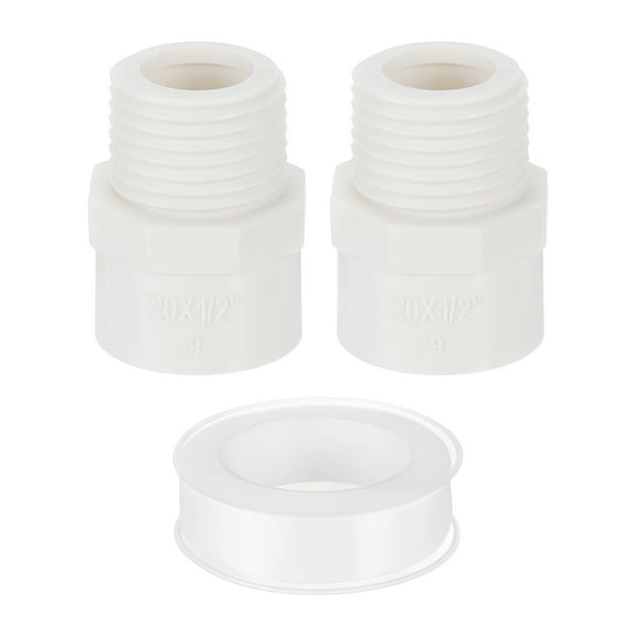 Male Adapter Pipe Fitting, 2Pcs 20mm(3/4") 2-Way Pipe Connectors with Sealant Tape (Socket x Male Pipe Thread), Hose Adapter Coupling for Plumbing Water Line (White)