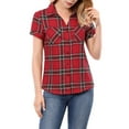 thumbnail image 6 of INSPIRE CHIC Women's Plaid Shirts Point Collar Button Down Blouses 2XL Red, 6 of 8