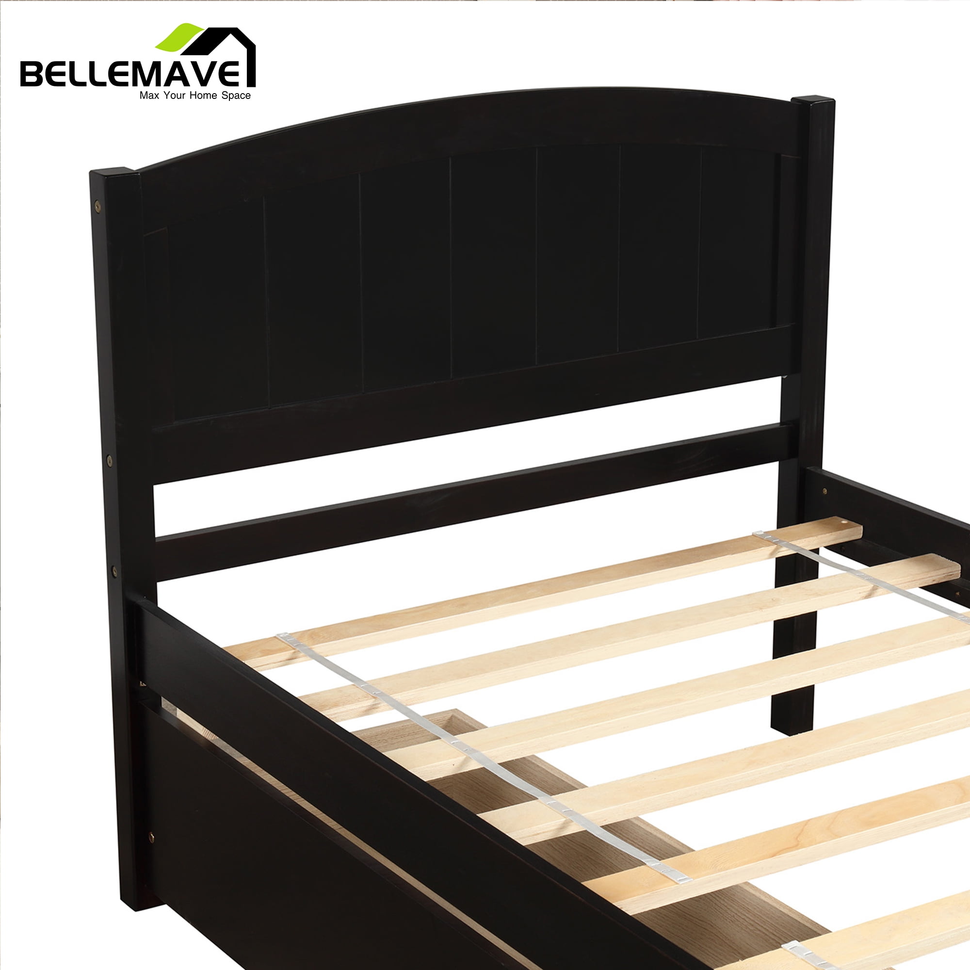 Twin Platform Bed Frame with Storage Drawer, Twin Bed Frames with Headboard and Slats, Twin Size Platform Bed Frame(Espresso)
