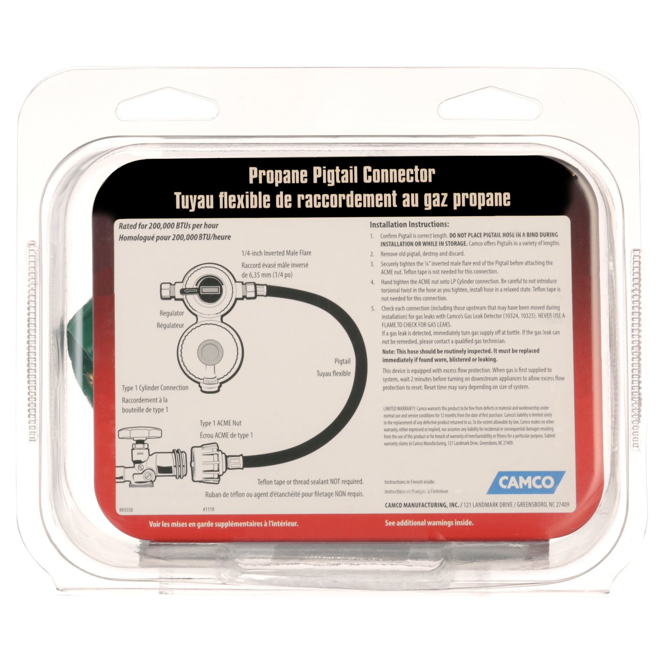 Camco 59163 30-inch Pigtail Propane Hose Connector