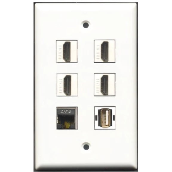 RiteAV - 4 Port HDMI 1 USB A-A 1 Shielded Cat6 Ethernet Wall Plate