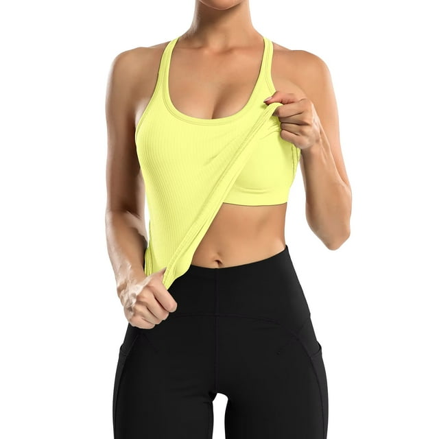 Charmo Women's Ribbed Camisole Workout Tank Tops with Built in Bra Basic Undershirt