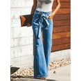 thumbnail image 5 of Womens High Waisted Tie Front Flare Jeans with Pockets Stretchy Denim for Casual Everyday Fashion Modern Look Today, 5 of 7