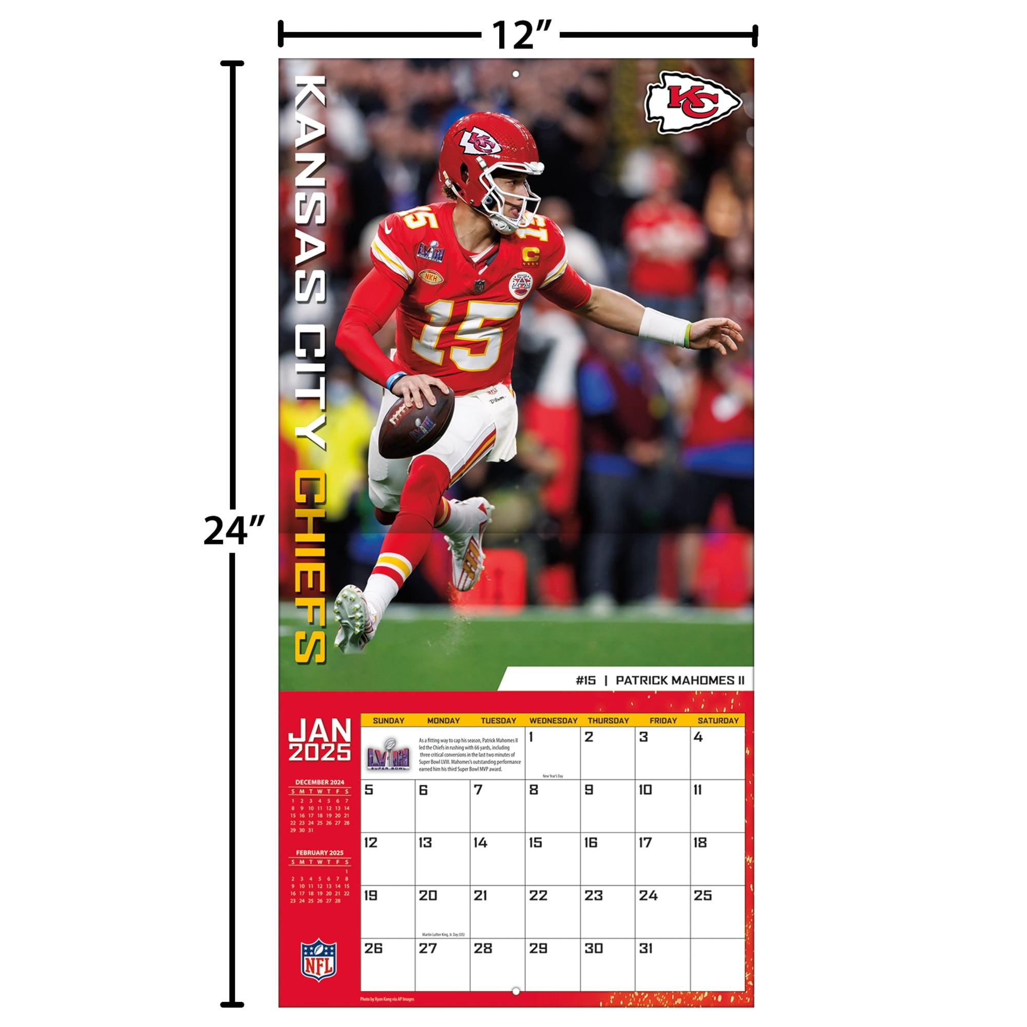 2025 12X12 TEAM WALL CALENDAR, KANSAS CITY CHIEFS