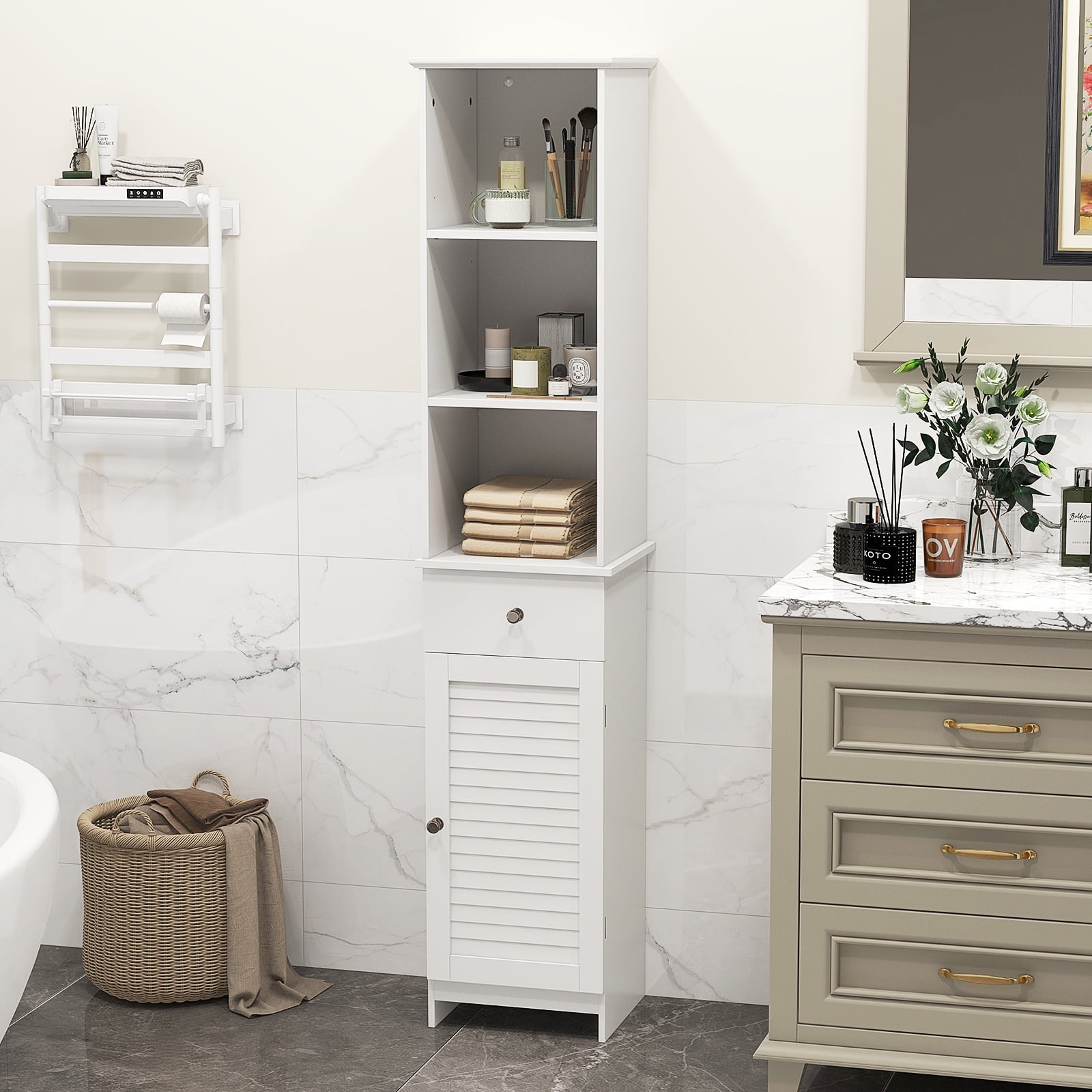 Giantex Tall Bathroom Cabinet with Adjustable Shelves, Freestanding Storage Organizer
