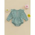 thumbnail image 4 of Baby Toddler Girls Spring Autumn Romper 3 6 12 18 Months Long Sleeve Round Neck Solid Color Button Jumpsuit, 4 of 9
